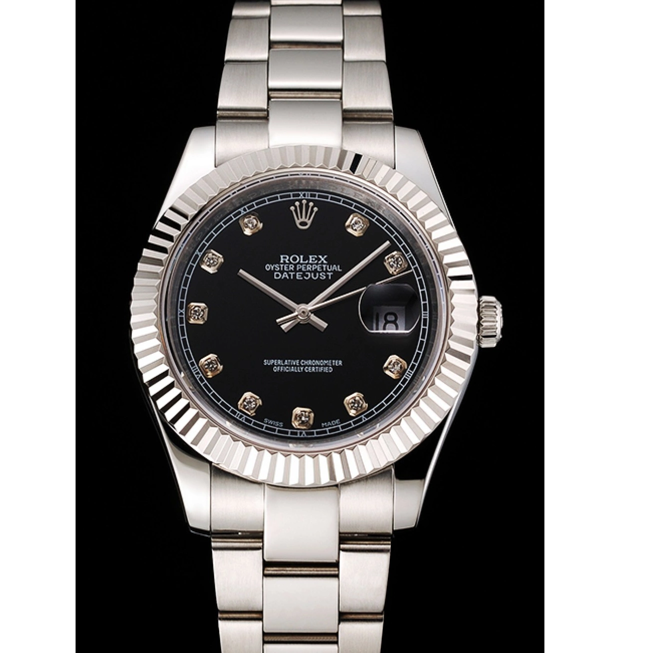 AAA Replica Watches Rolex Dimond And Bracelet Black Marks Stainless Hour Case Steel Dial Datejust Swiss 0628